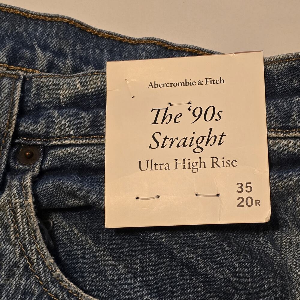 Abercrombie & Fitch 90s Straight Ultra High Rise Jeans Womens 20R Blue Denim NWT - Picture 7 of 16